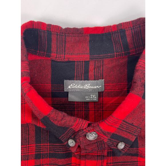 Eddie Bauer Red Black Plaid Flannel Button Up Shirt Men’s 2XL - Picture 4 of 8